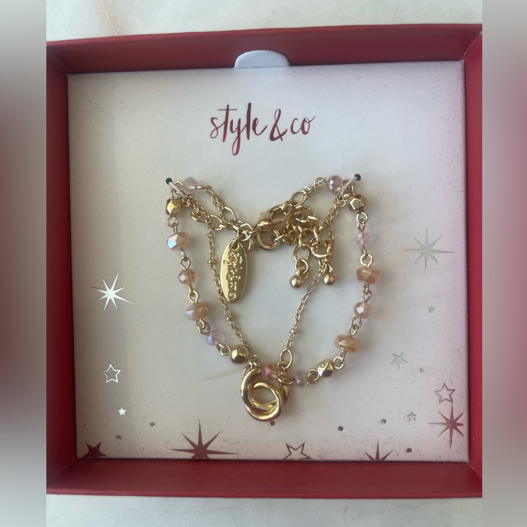 Style And Co Gold-Tone 2-Pc Set Pink Gold Beaded Bracelet Set Gift Box 17$